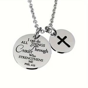 Silver Stainless Inspiration Pendant Necklace 2-Charm Cross Spiritual Religious